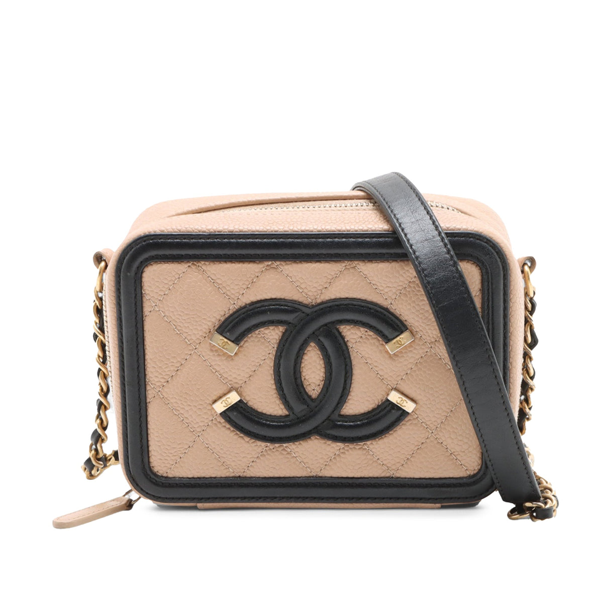 Chanel Mini Caviar CC Filigree Crossbody — Beige