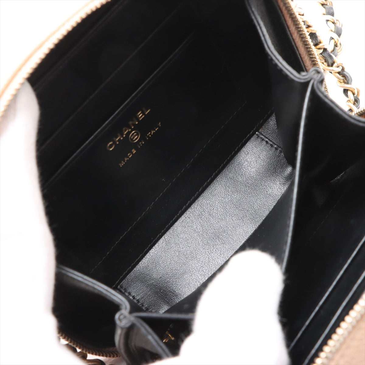 Chanel Mini Caviar CC Filigree Crossbody — Beige