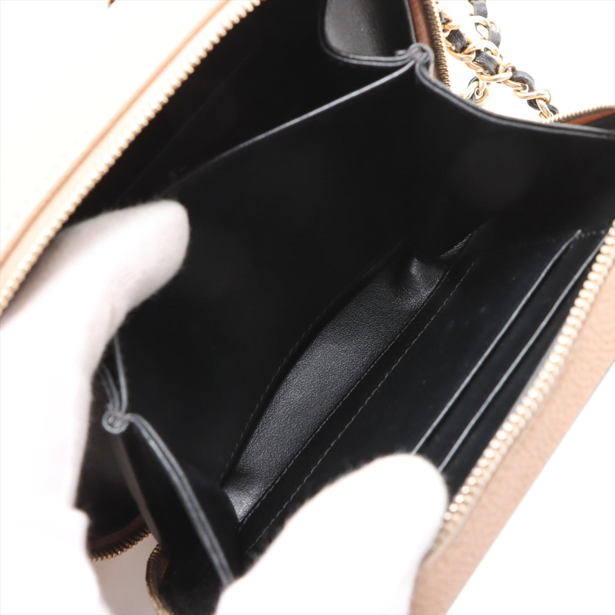 Chanel Mini Caviar CC Filigree Crossbody — Beige