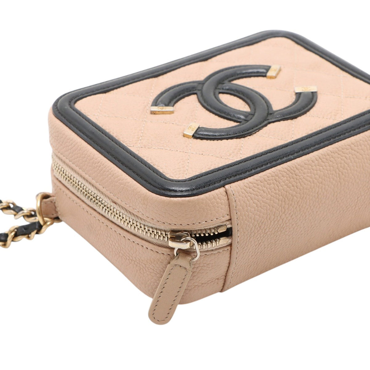 Chanel Mini Caviar CC Filigree Crossbody — Beige