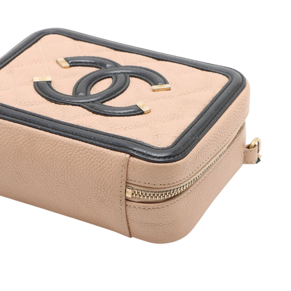 Chanel Mini Caviar CC Filigree Crossbody — Beige