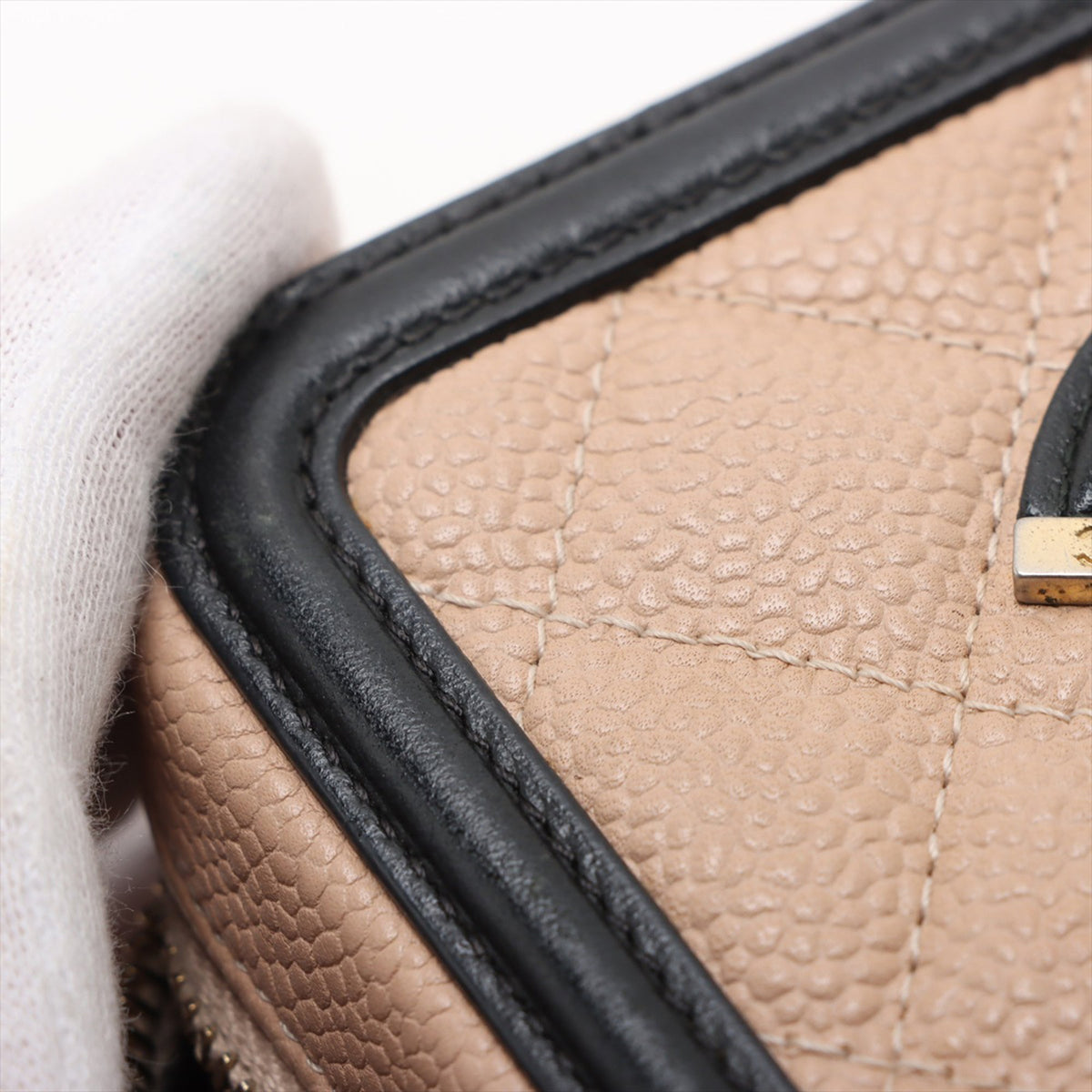 Chanel Mini Caviar CC Filigree Crossbody — Beige