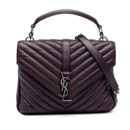 Saint Laurent Medium Chevron Sheepskin Monogram College Satchel