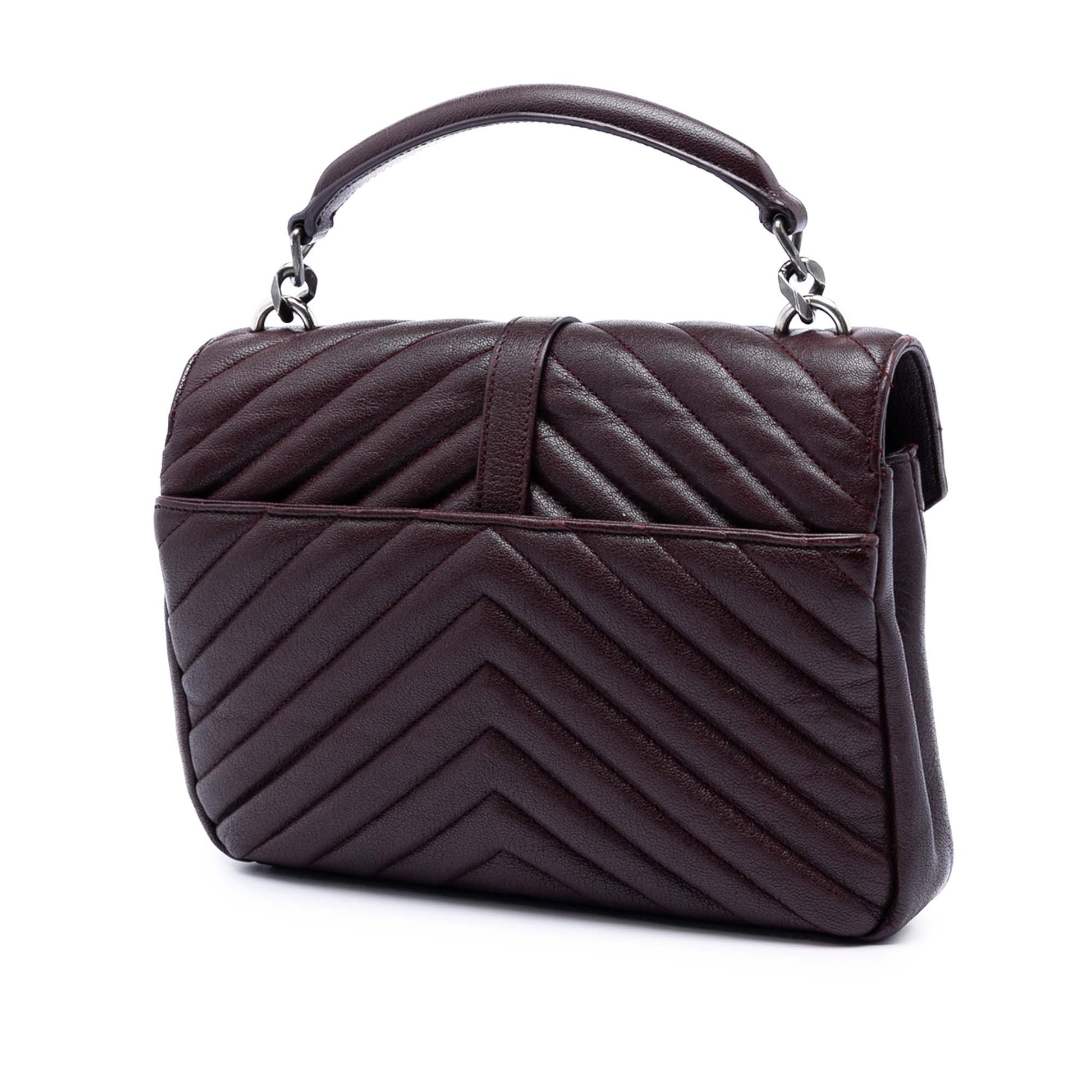 Saint Laurent Medium Chevron Sheepskin Monogram College Satchel