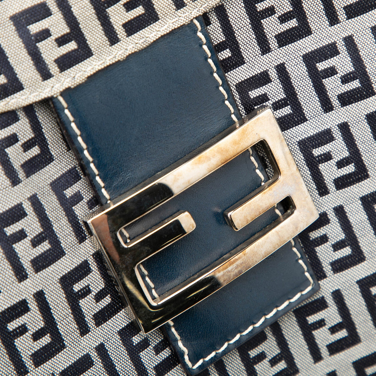 Fendi Zucchino  Canvas Double Flap Mamma — Gray