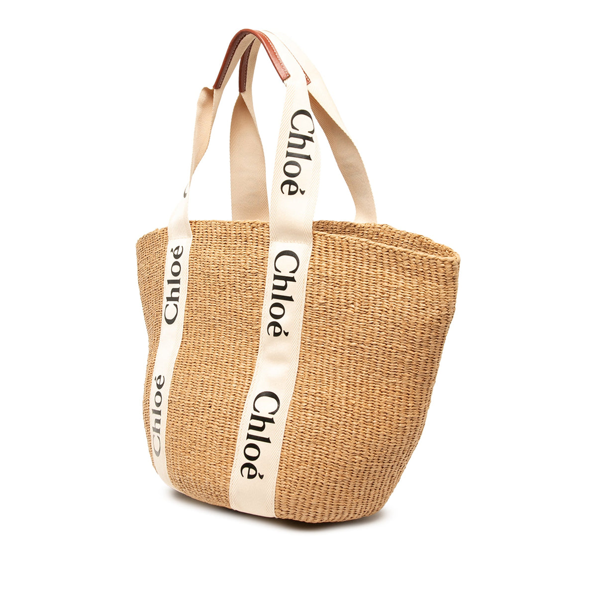 Chloé Raffia Woody Basket Tote — Beige