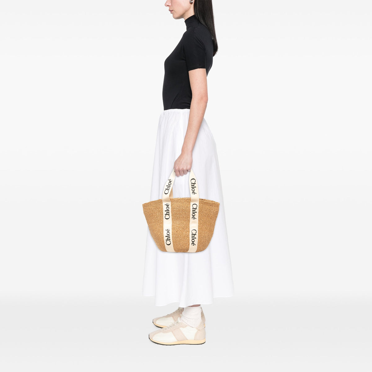 Chloé Raffia Woody Basket Tote — Beige