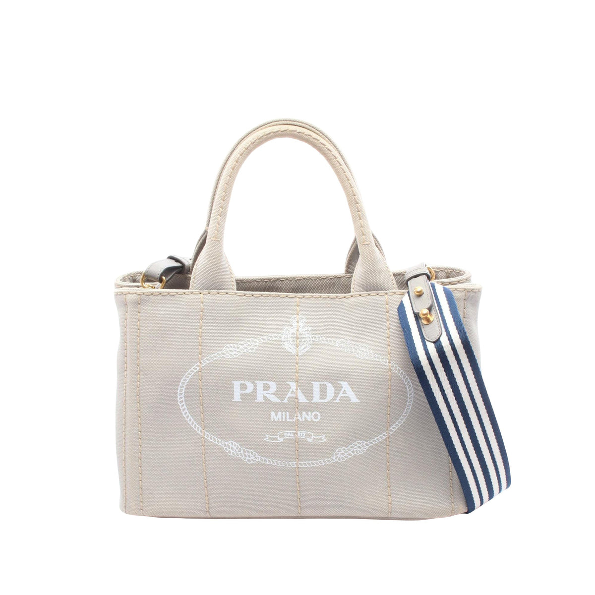 Prada Small Canvas Canapa Logo Tote — Gray