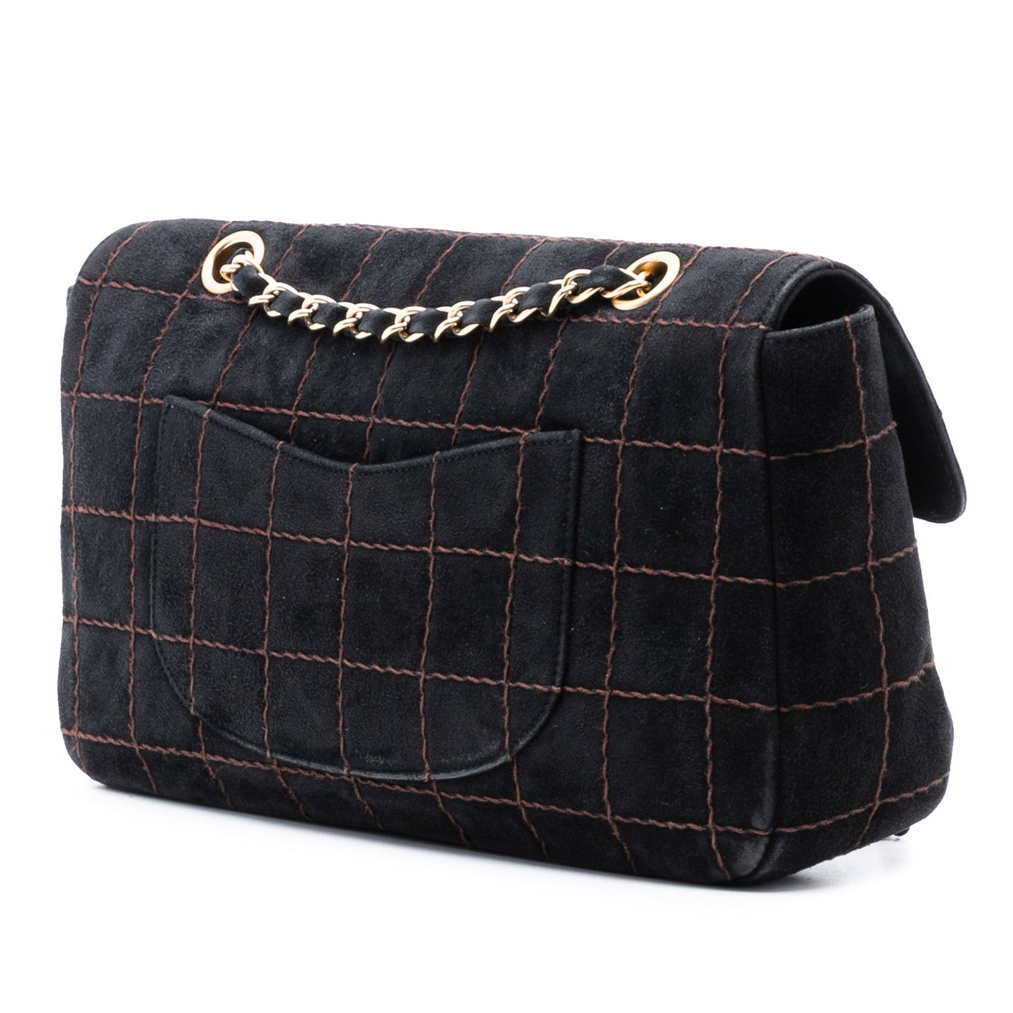 Chanel CC Choco Bar Suede Stitched Chain Flap