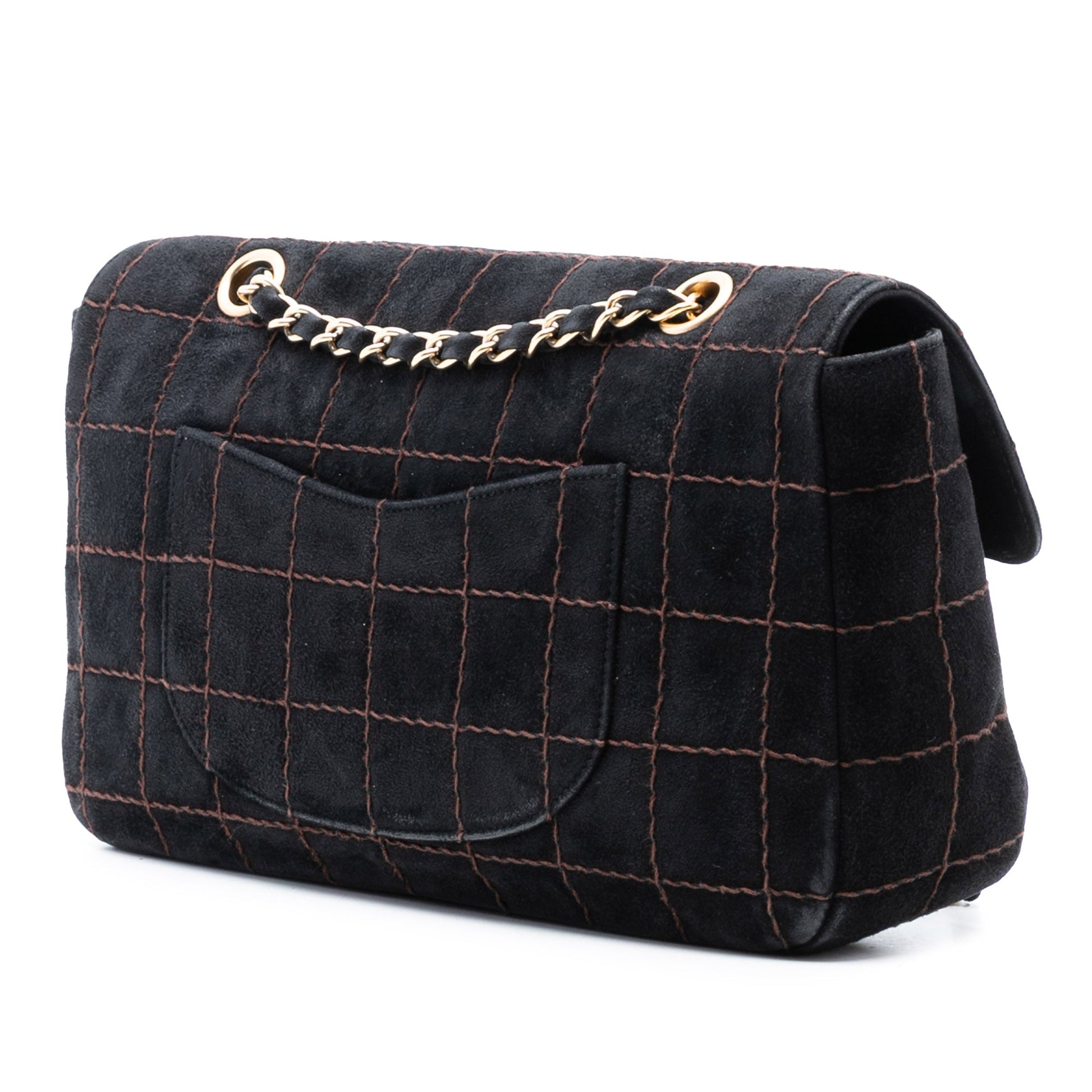 Chanel CC Choco Bar Suede Stitched Chain Flap