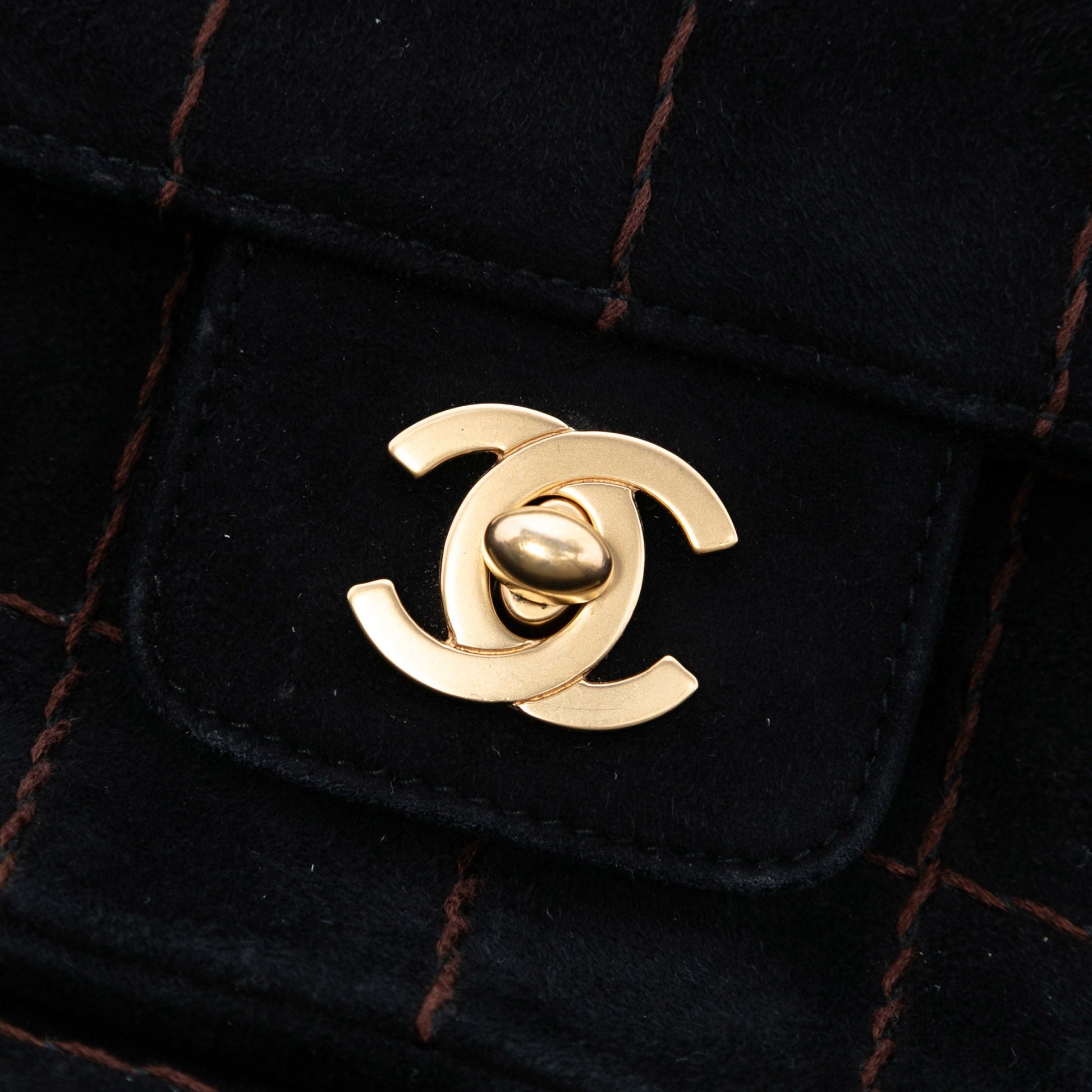 Chanel CC Choco Bar Suede Stitched Chain Flap