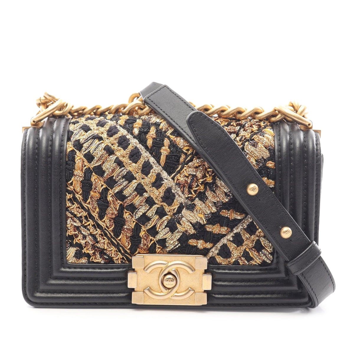 Chanel Small Tweed and Lambskin Boy Flap — Black