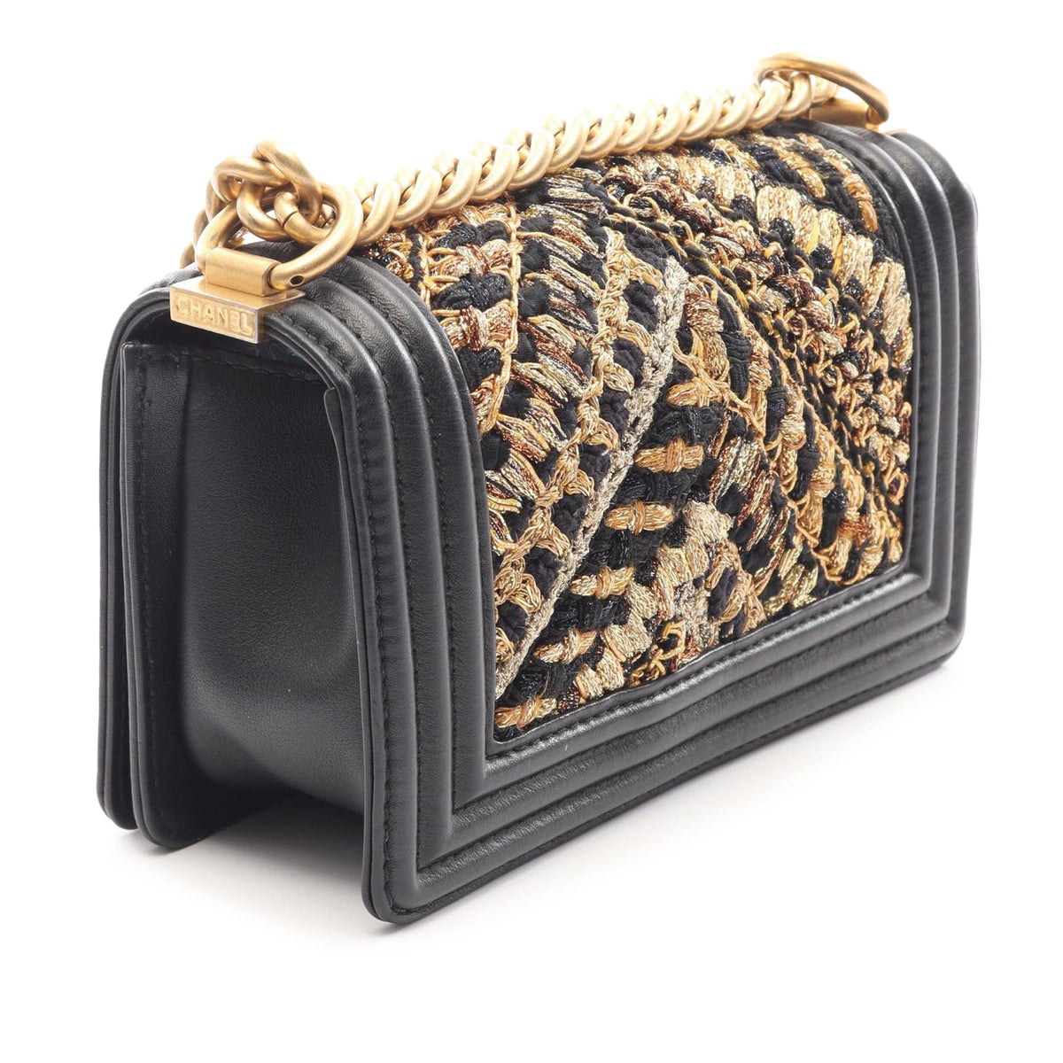 Chanel Small Tweed and Lambskin Boy Flap — Black