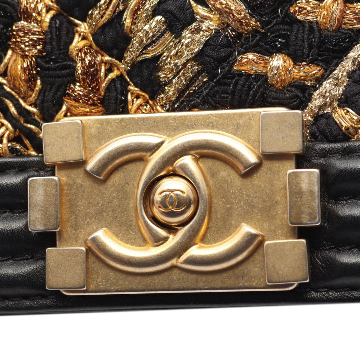 Chanel Small Tweed and Lambskin Boy Flap — Black