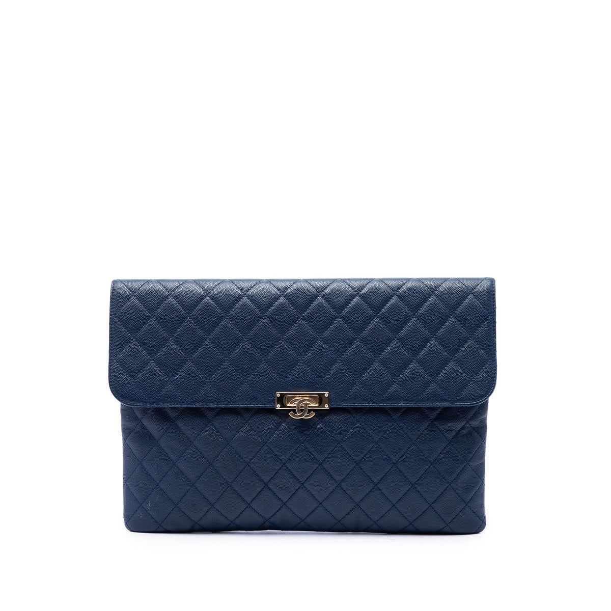 Chanel Large Quilted Caviar Golden Class O Case Clutch — Blue
