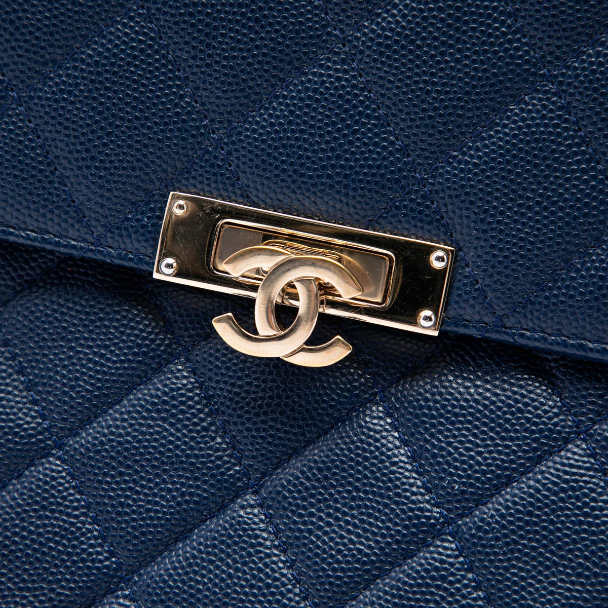 Chanel Large Quilted Caviar Golden Class O Case Clutch — Blue