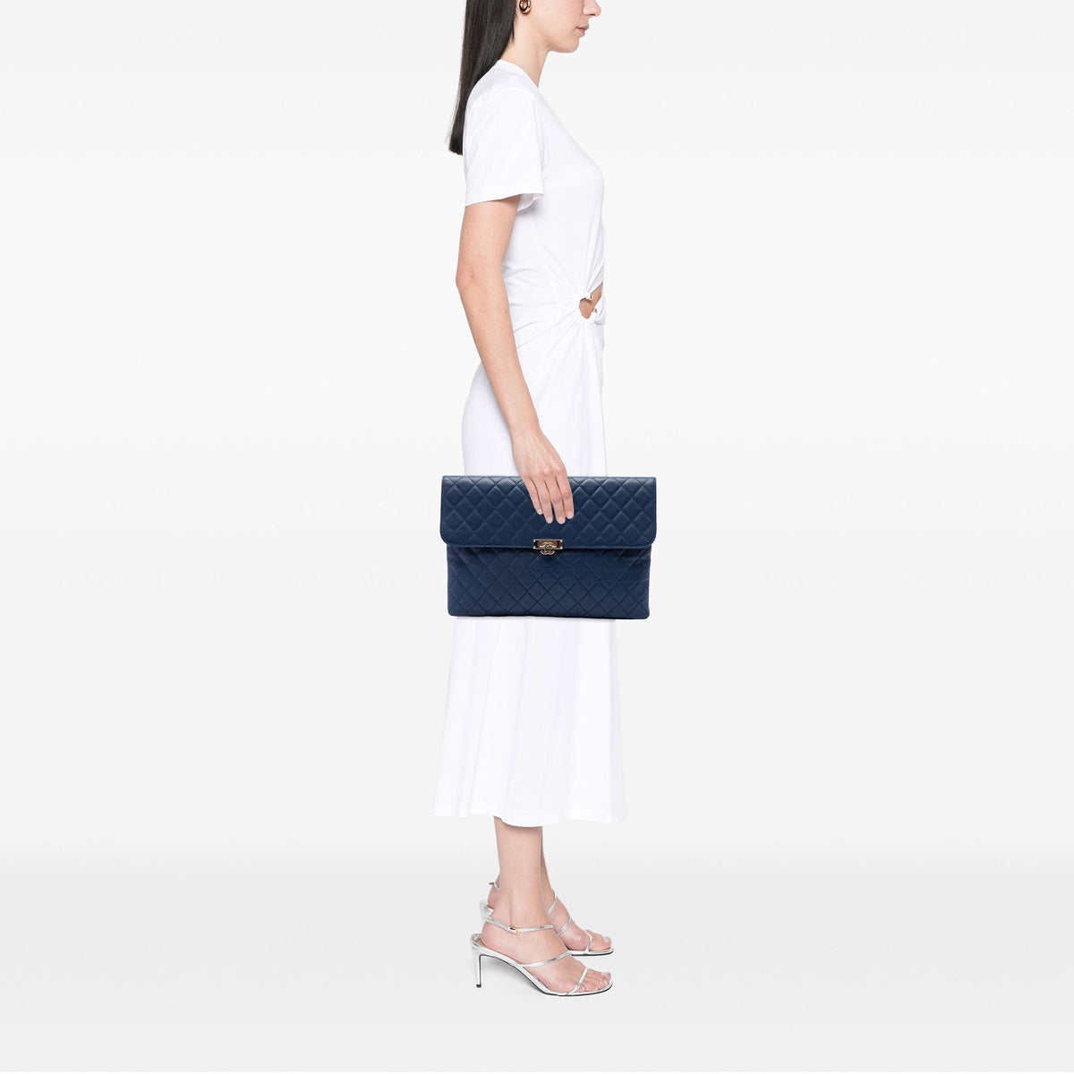 Chanel Large Quilted Caviar Golden Class O Case Clutch — Blue