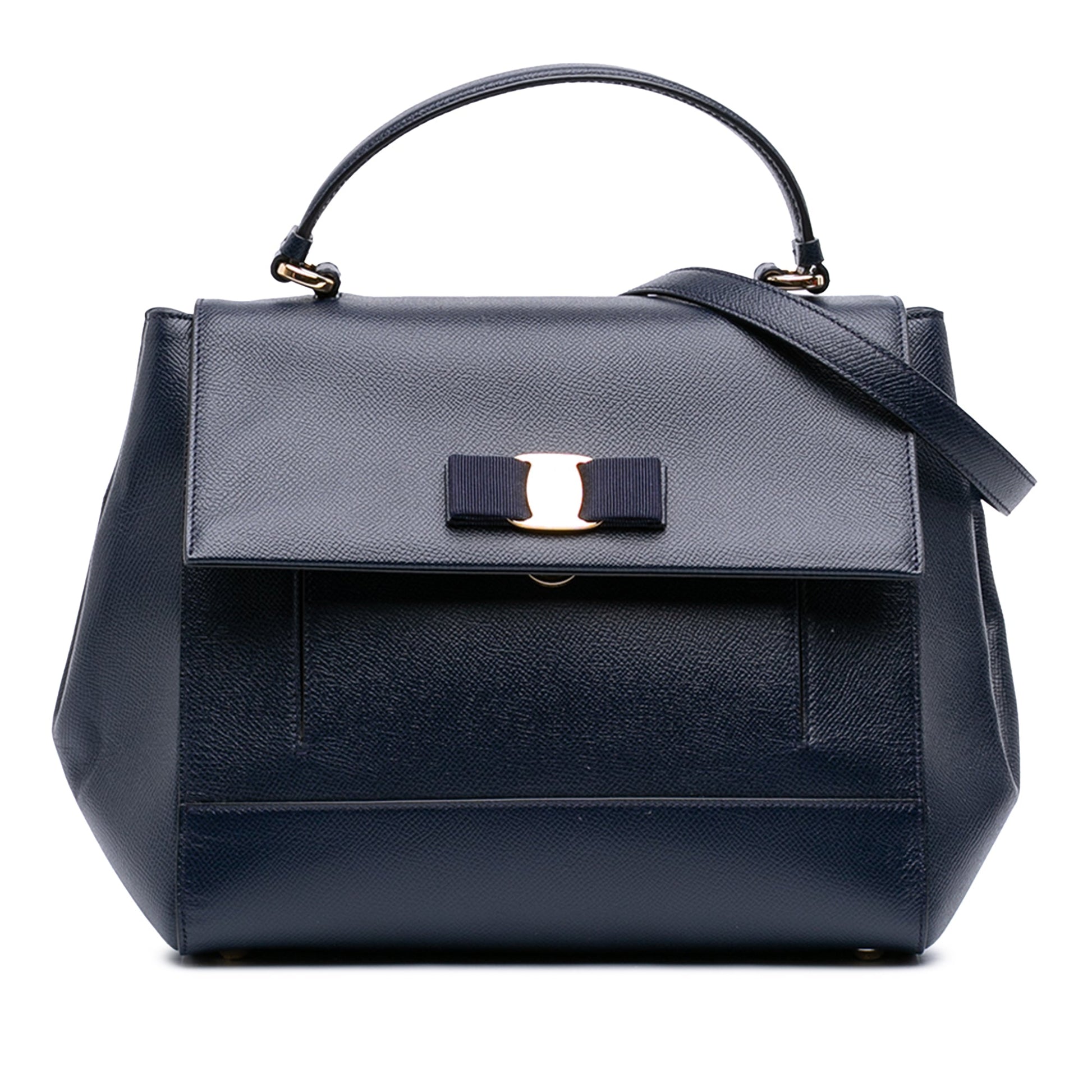 Ferragamo Leather Carrie Vara Bow Top Handle Bag