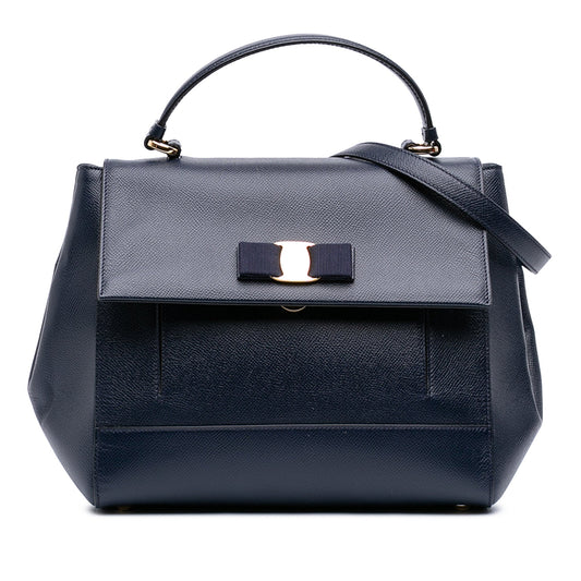 Ferragamo Leather Carrie Vara Bow Top Handle Bag