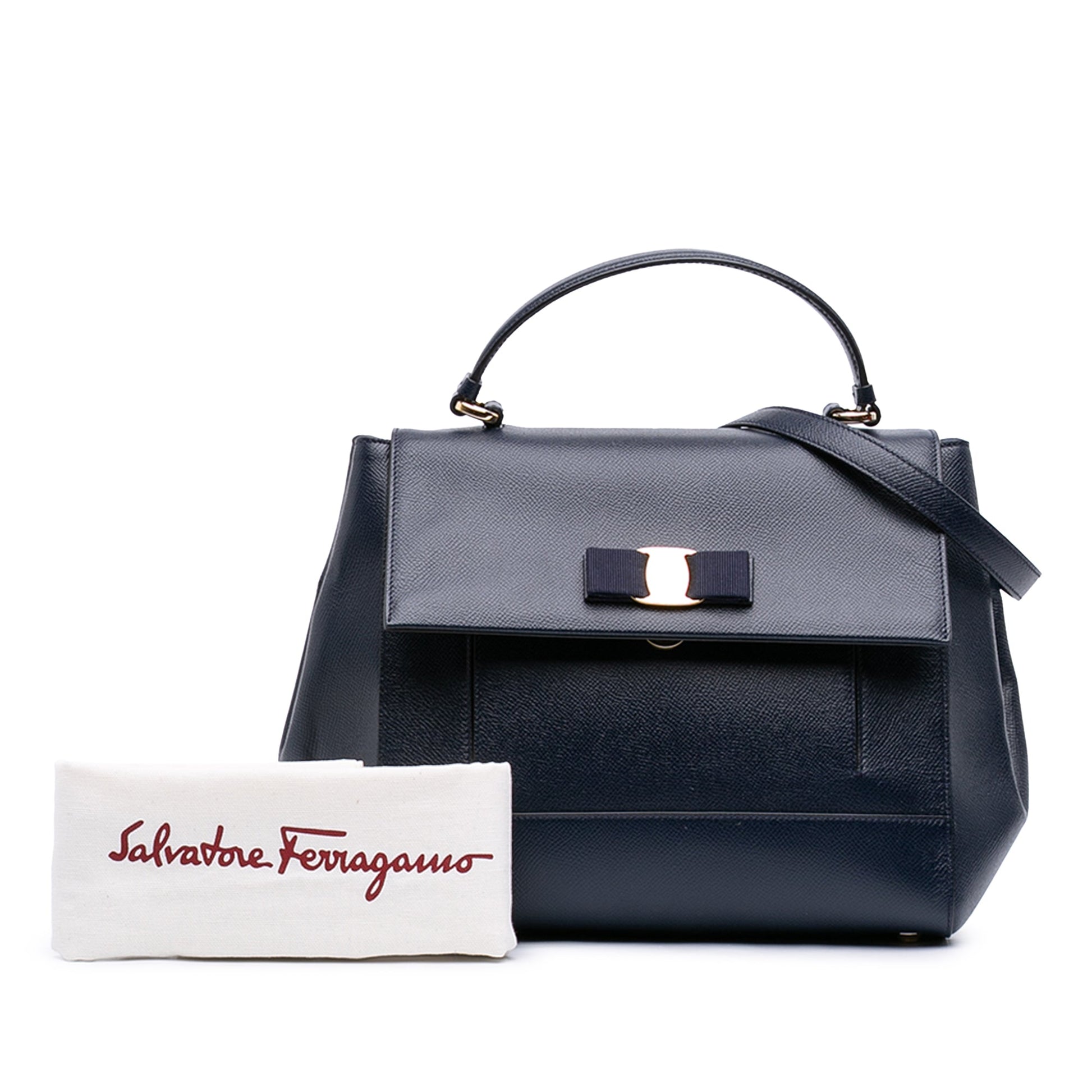 Ferragamo Leather Carrie Vara Bow Top Handle Bag