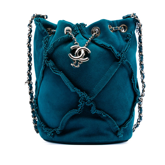 Chanel CC Suede Fringed Drawstring Bucket Bag