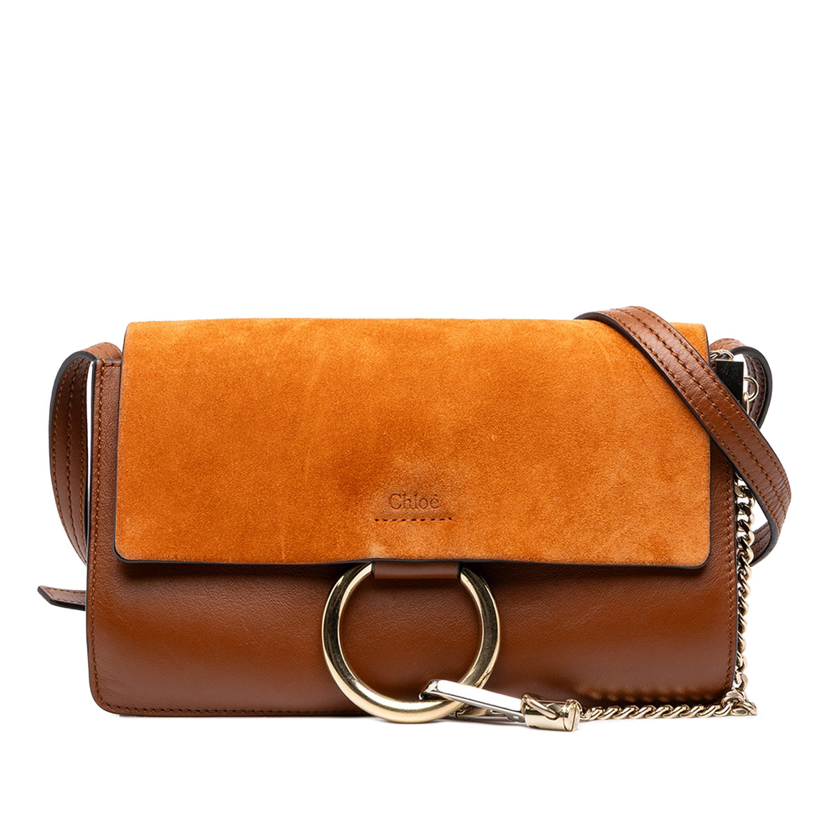 Chloé Small Suede and Calfskin Faye Crossbody — Brown