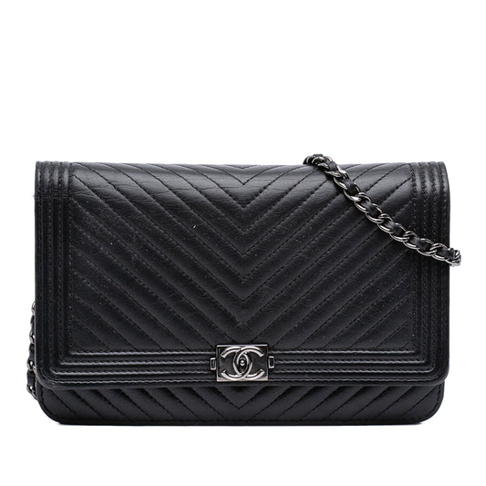 Chanel Chevron Lambskin Boy Wallet on Chain