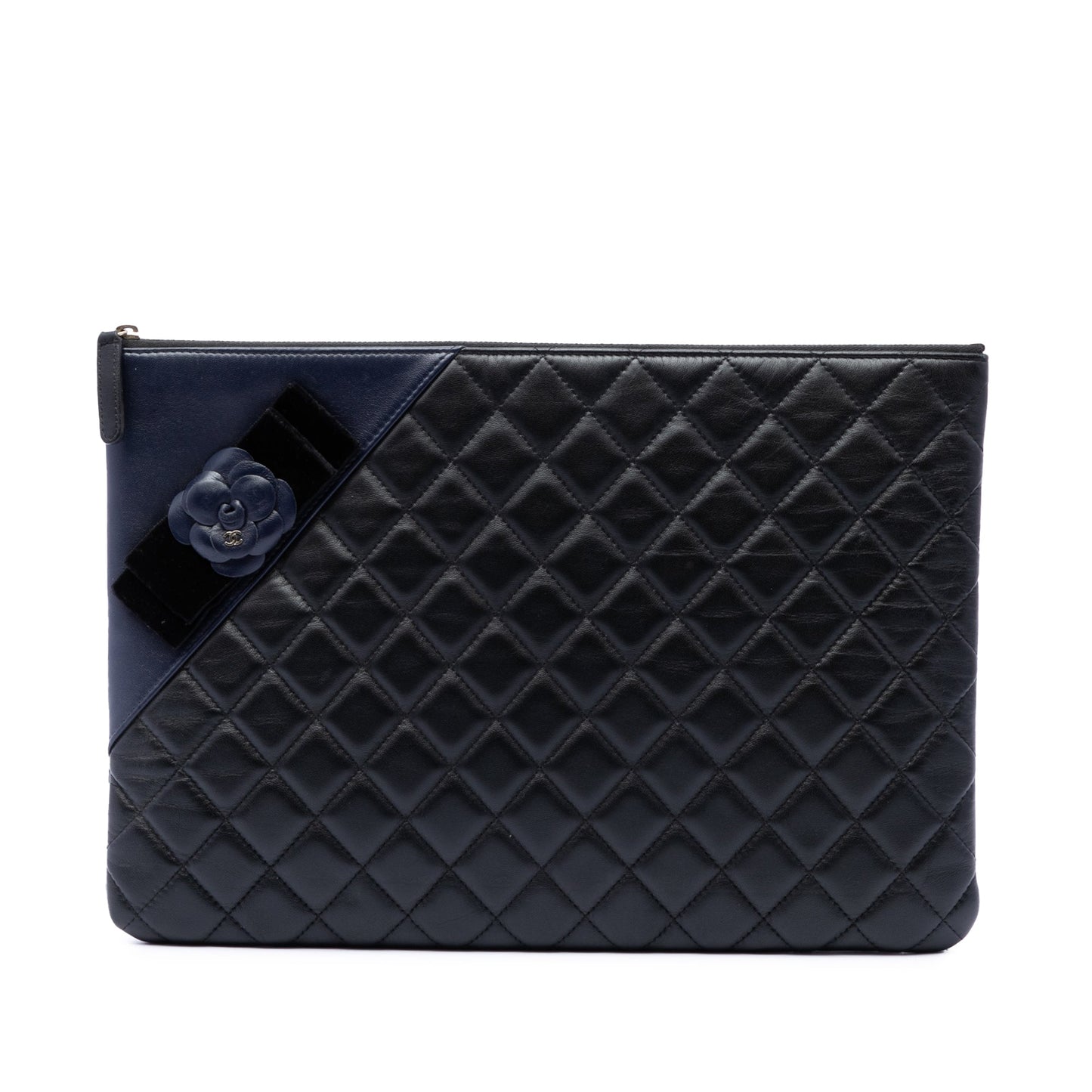 Chanel Large Quilted Lambskin Camellia O Case Clutch