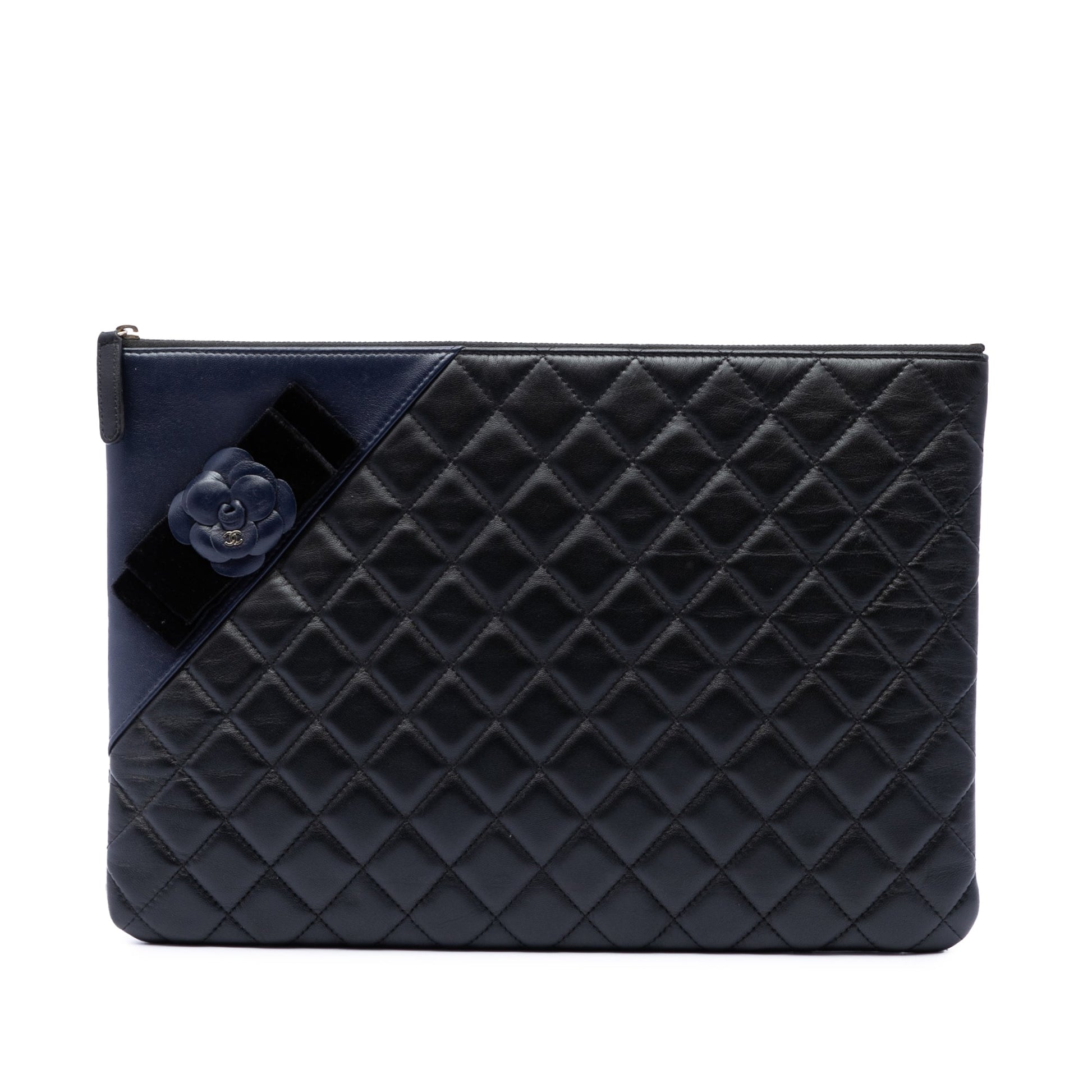 Chanel Large Quilted Lambskin Camellia O Case Clutch