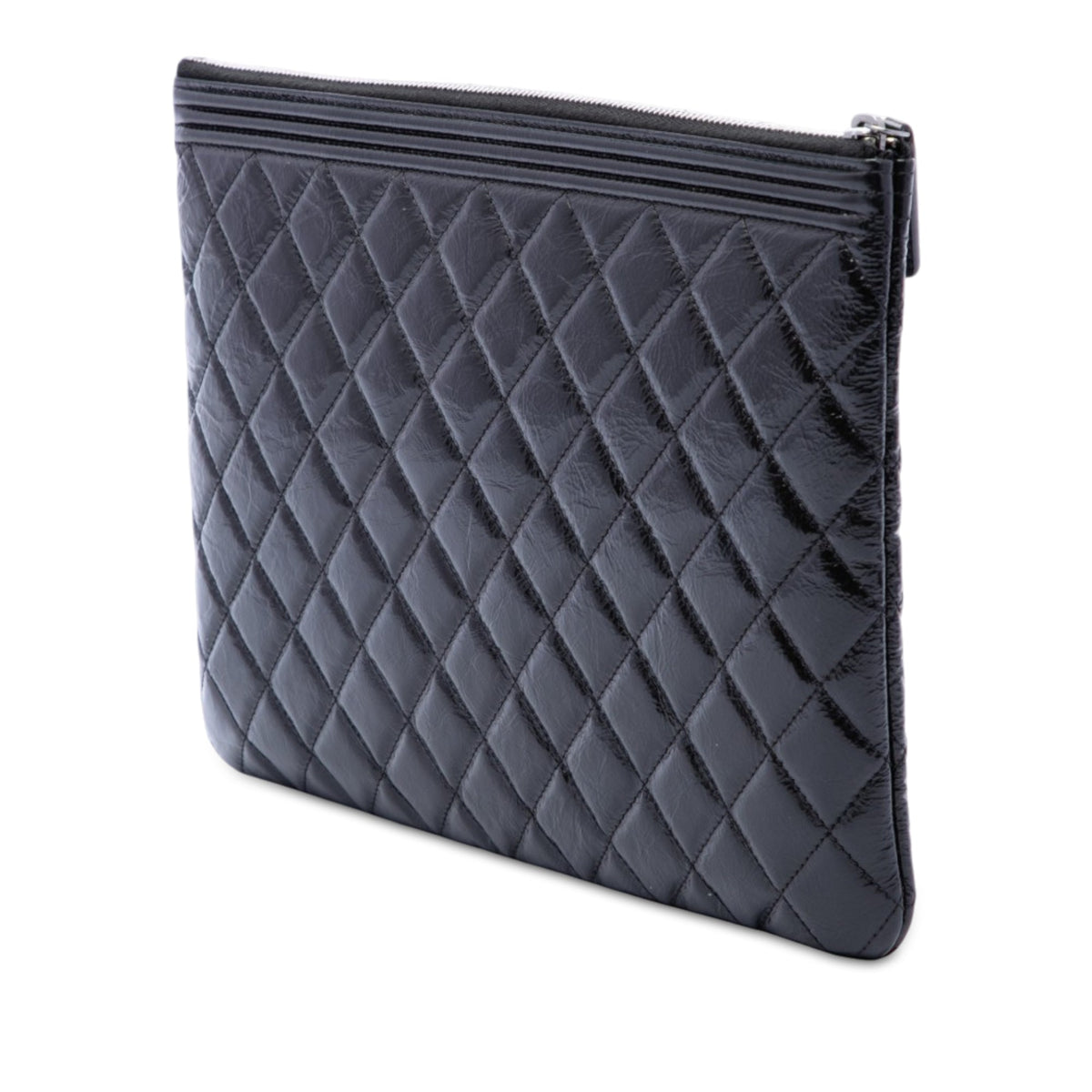 Chanel Medium Quilted Crinkled Patent Boy O Case Clutch — Black