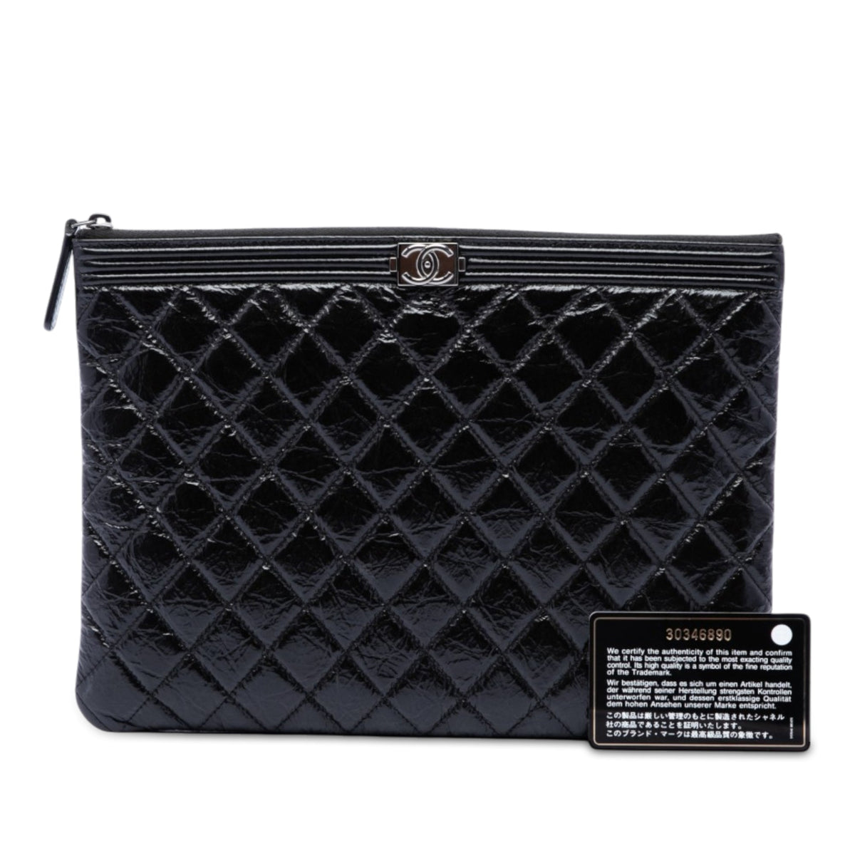 Chanel Medium Quilted Crinkled Patent Boy O Case Clutch — Black