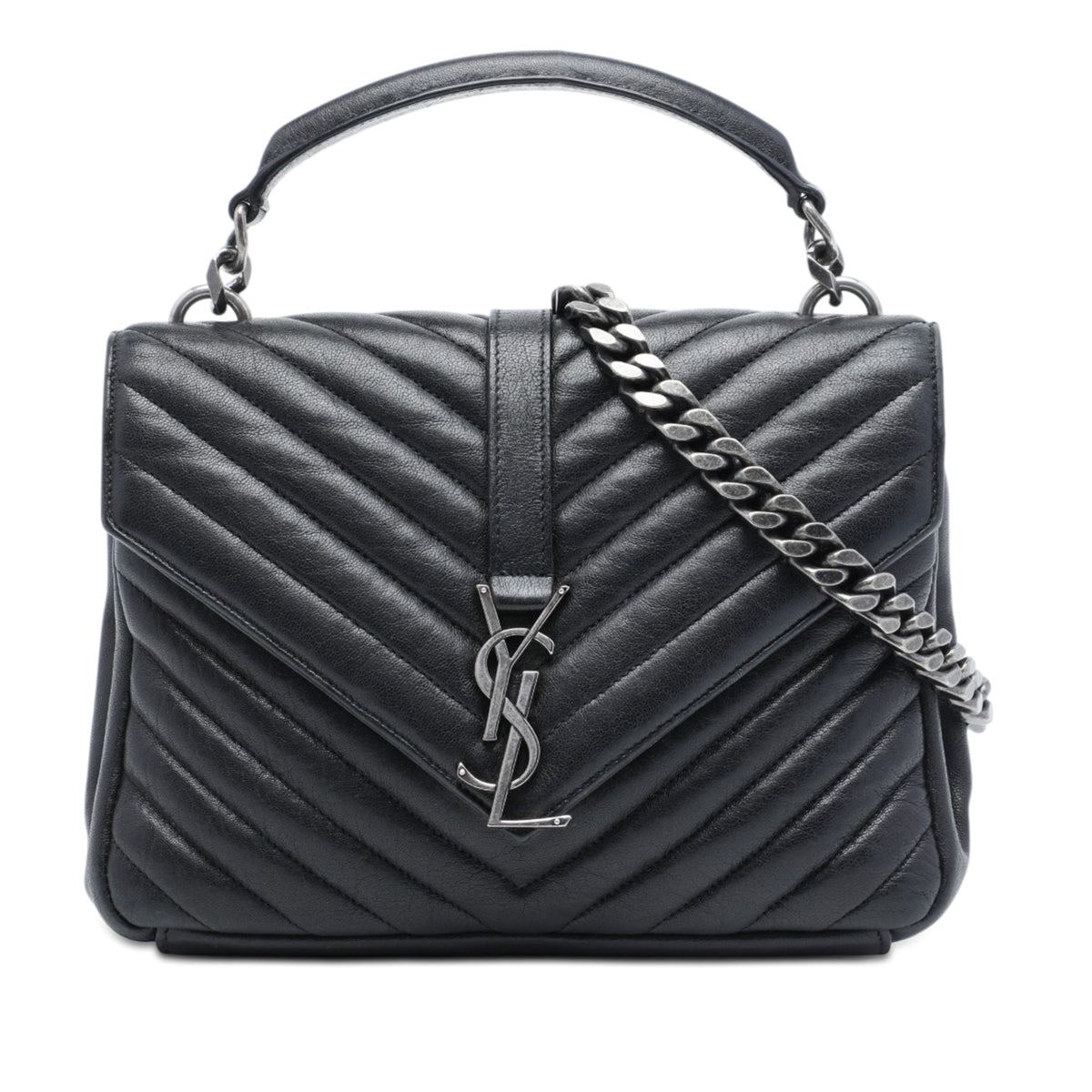 Saint Laurent Medium Chevron Sheepskin Monogram College Satchel