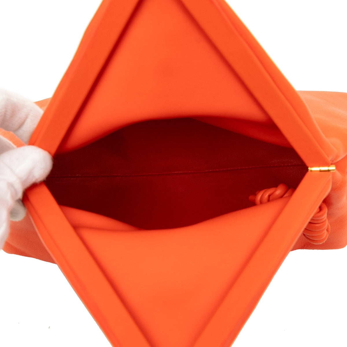 Bottega Veneta Lambskin Trine Fold Over Clutch — Orange