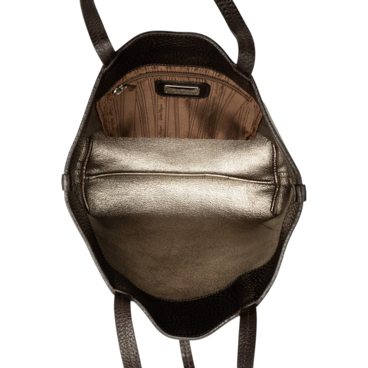 Ferragamo Pebbled Calfskin Gancini Bice Handbag — Brown