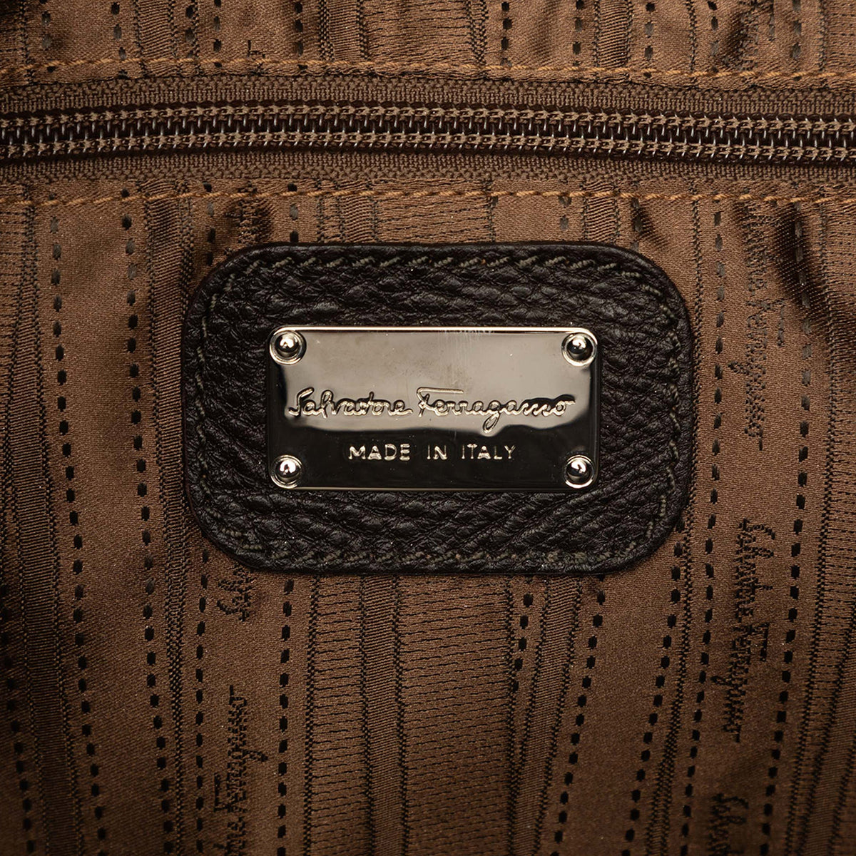 Ferragamo Pebbled Calfskin Gancini Bice Handbag — Brown