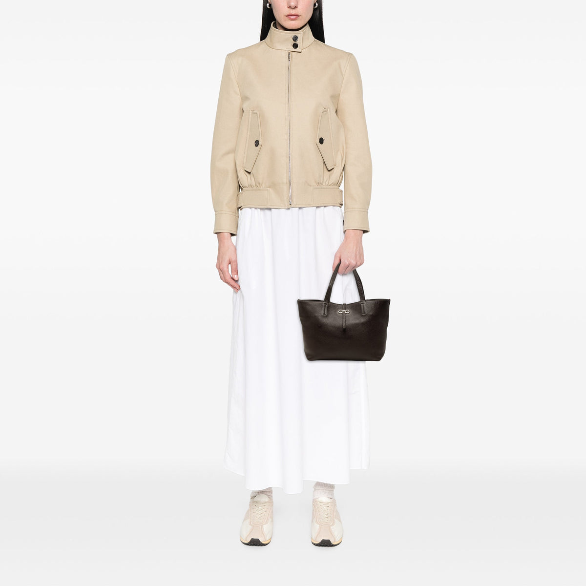Ferragamo Pebbled Calfskin Gancini Bice Handbag — Brown