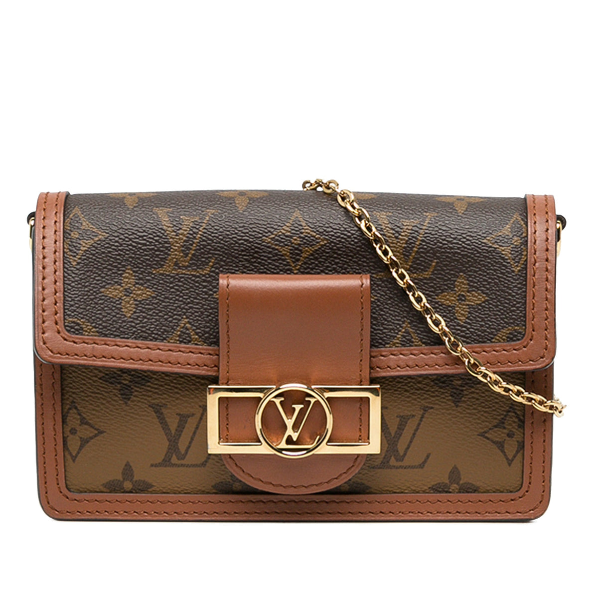 Louis Vuitton Monogram Reverse Dauphine Wallet on Chain — Brown
