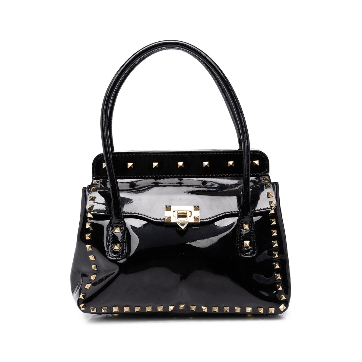 Valentino Patent Rockstud Double Handle Flap Tote — Black