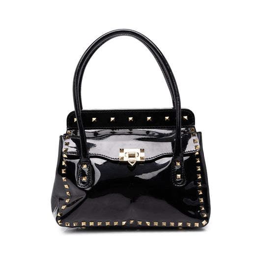 Valentino Patent Rockstud Double Handle Flap Tote — Black