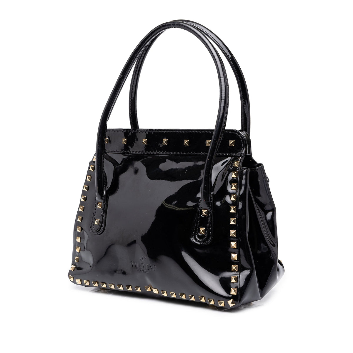 Valentino Patent Rockstud Double Handle Flap Tote — Black