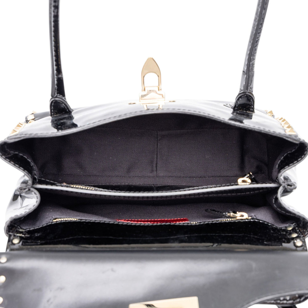 Valentino Patent Rockstud Double Handle Flap Tote — Black