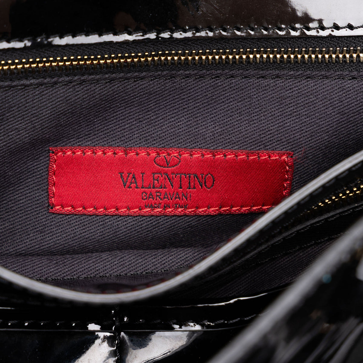 Valentino Patent Rockstud Double Handle Flap Tote — Black
