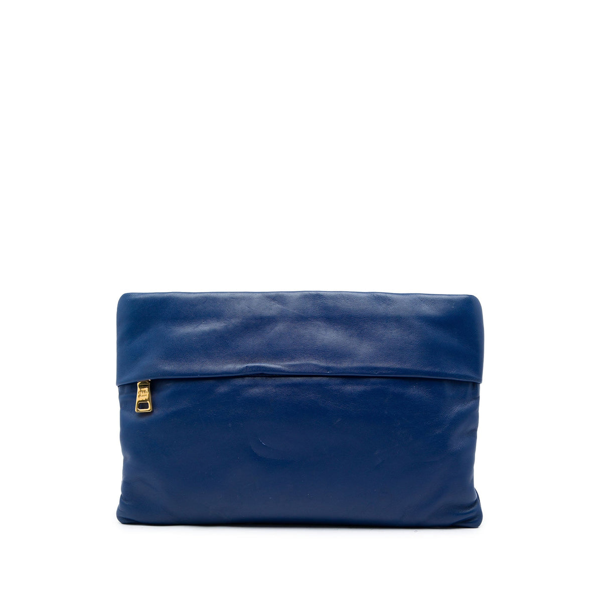 Prada Soft Calf Fold Over Clutch — Blue