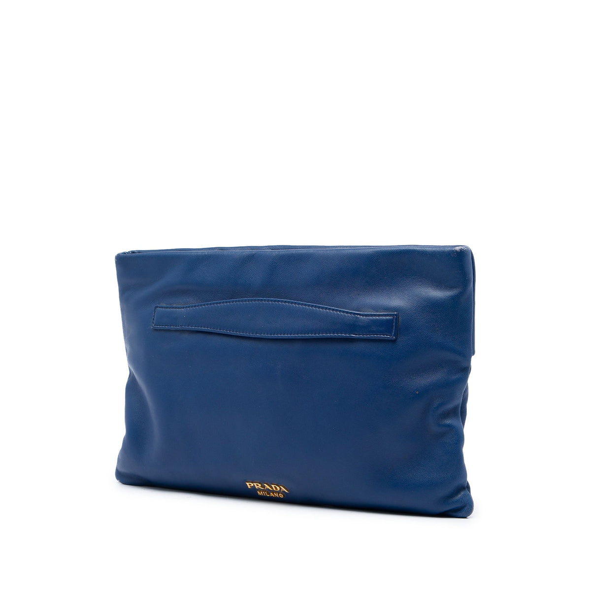 Prada Soft Calf Fold Over Clutch — Blue