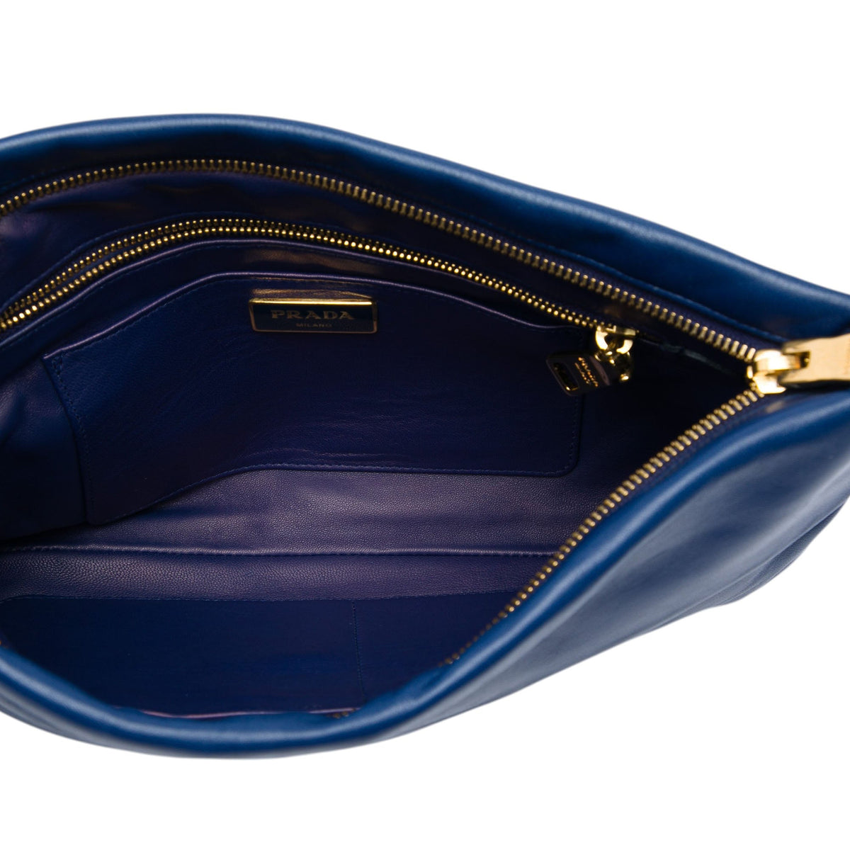 Prada Soft Calf Fold Over Clutch — Blue