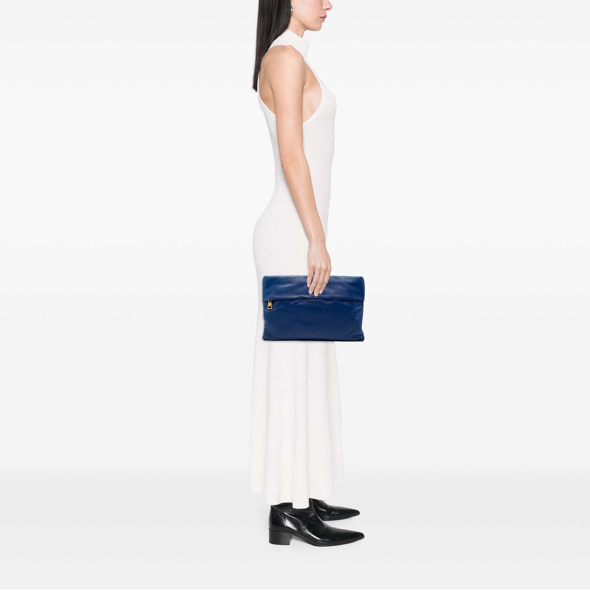 Prada Soft Calf Fold Over Clutch — Blue