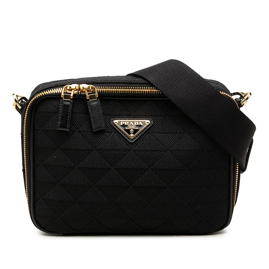 Prada Embroidered Canvas Brique Symbole Crossbody — Black