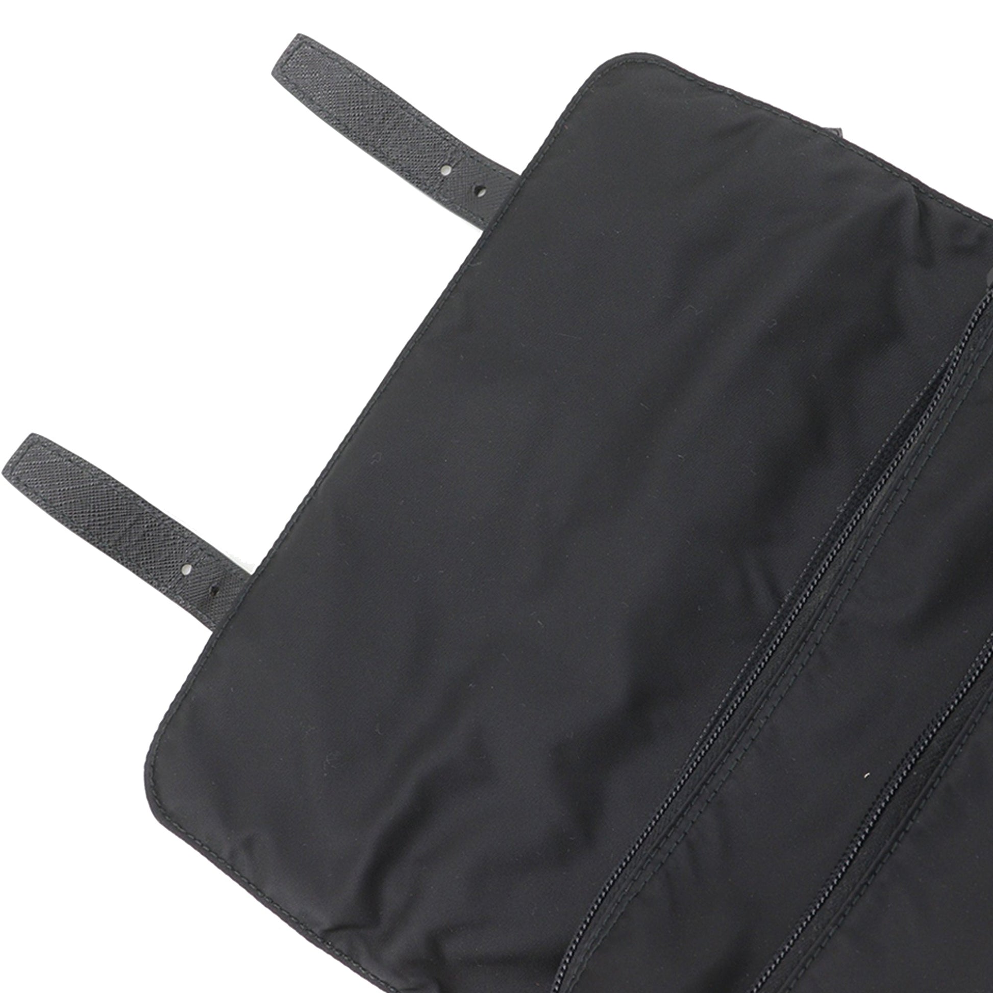 Prada Saffiano Trimmed Re Nylon Zip Double Buckle Messenger Bag