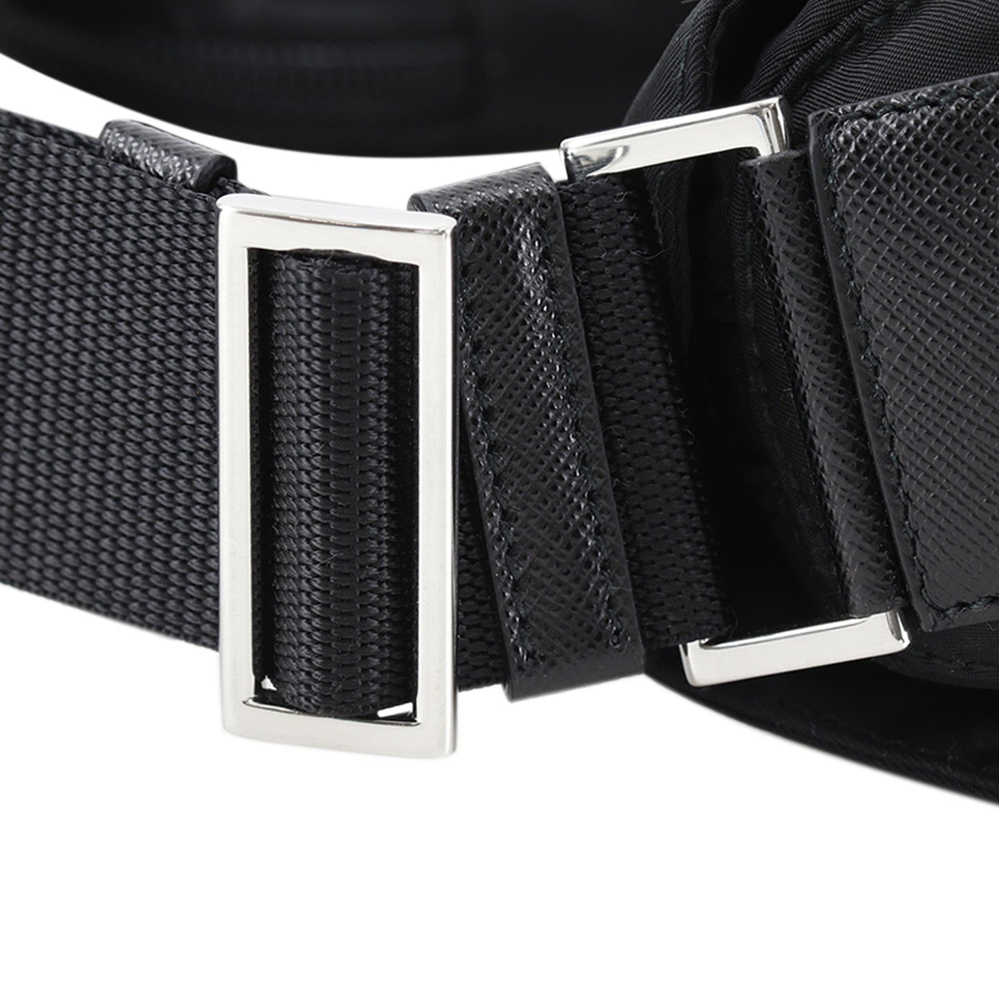 Prada Saffiano Trimmed Re Nylon Zip Double Buckle Messenger Bag