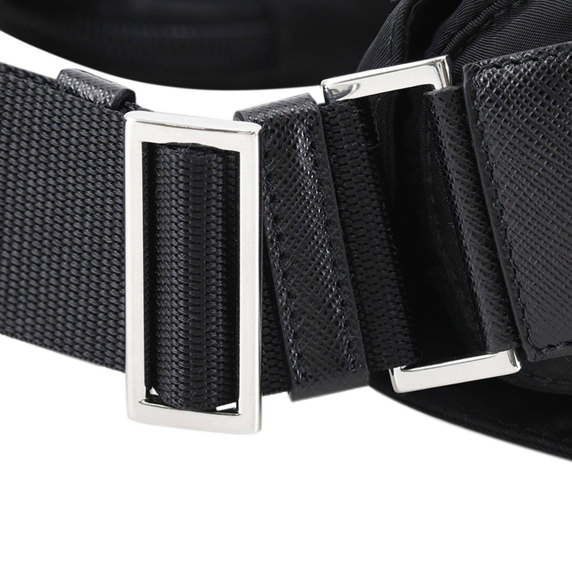 Prada Saffiano Trimmed Re Nylon Zip Double Buckle Messenger Bag
